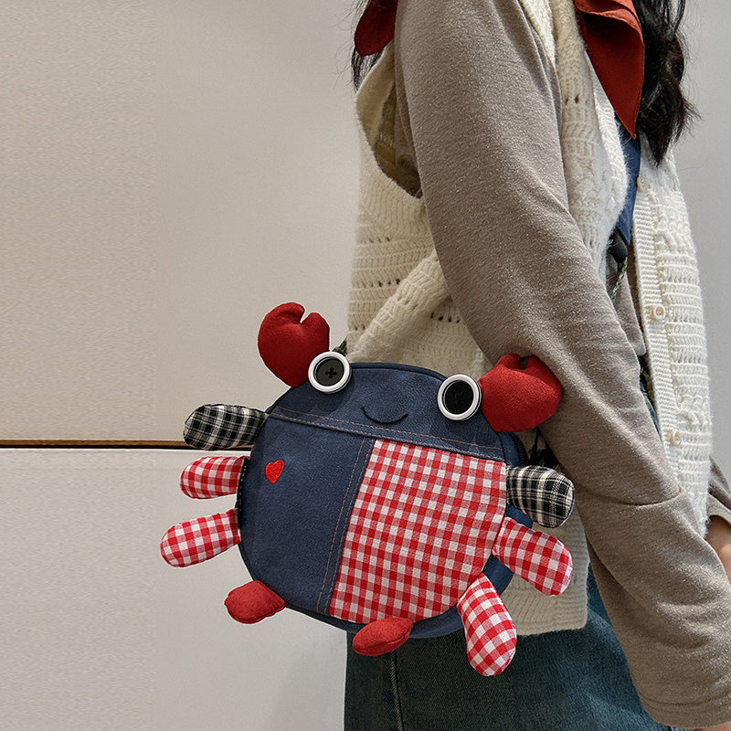 Cute Crab-Shaped Denim Crossbody Bag - Multi-Way Shoulder/Mobile Phone Pouch