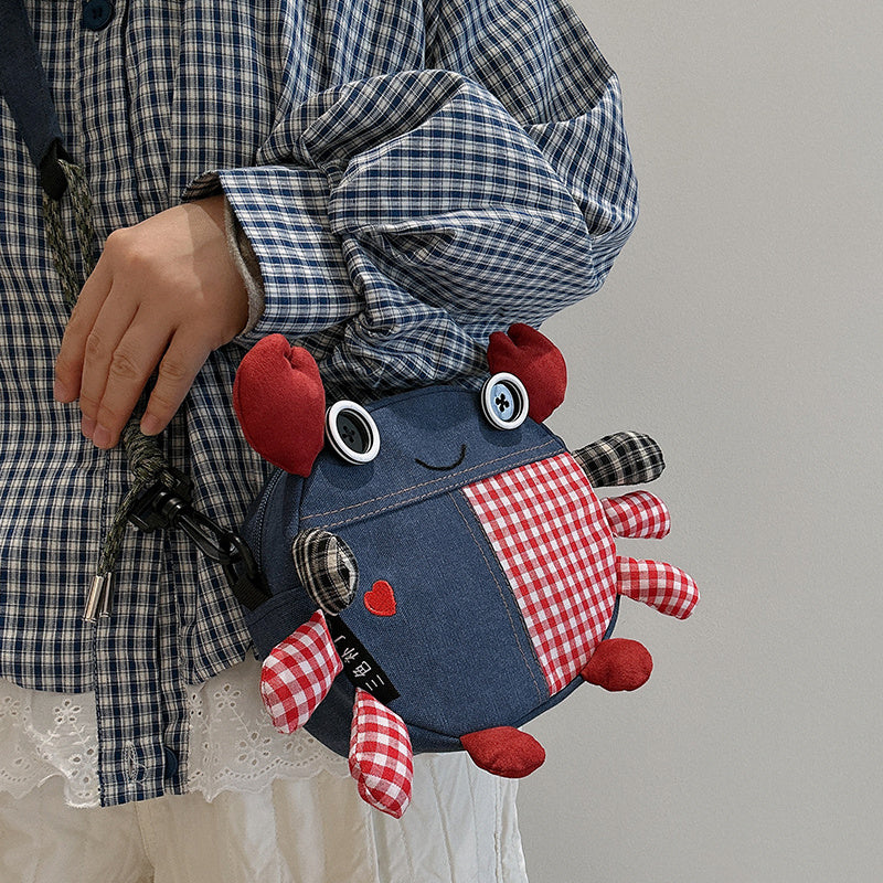Cute Crab-Shaped Denim Crossbody Bag - Multi-Way Shoulder/Mobile Phone Pouch