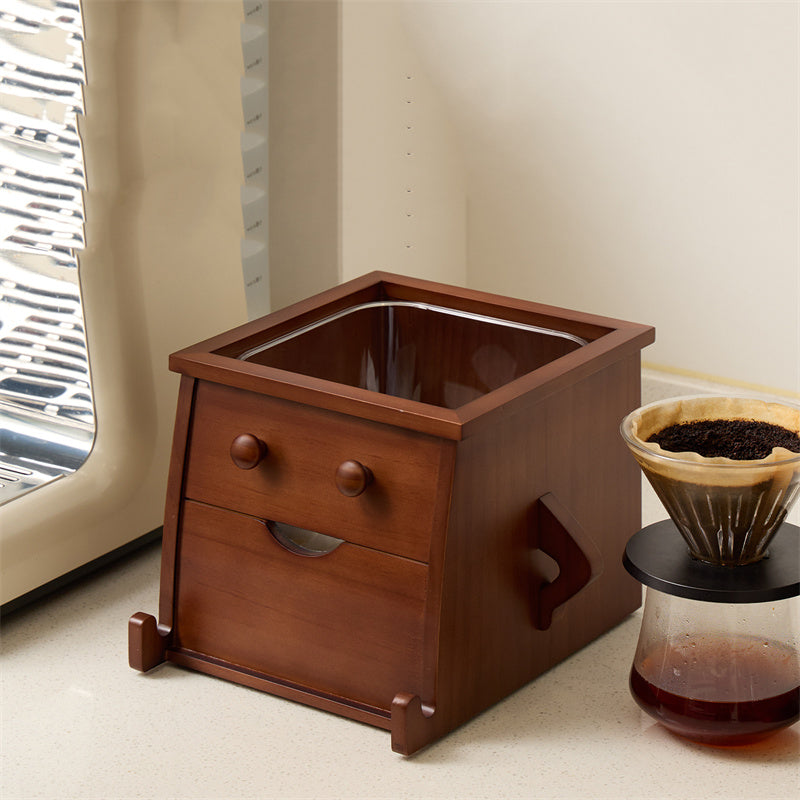 Wooden Robot Trash Can with Drawer - Desktop Storage Bin for Kitchen Countertops & Office Desks