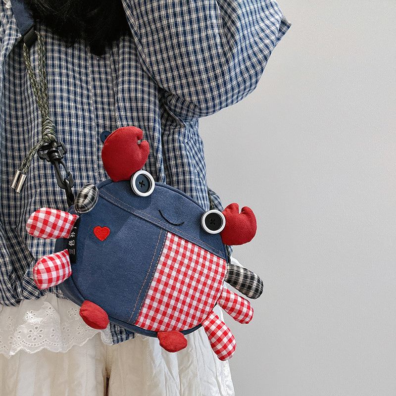 Cute Crab-Shaped Denim Crossbody Bag - Multi-Way Shoulder/Mobile Phone Pouch