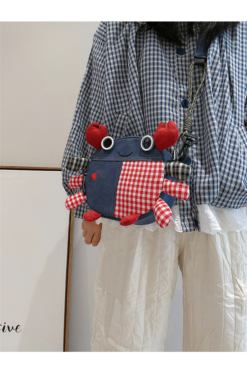 Cute Crab-Shaped Denim Crossbody Bag - Multi-Way Shoulder/Mobile Phone Pouch
