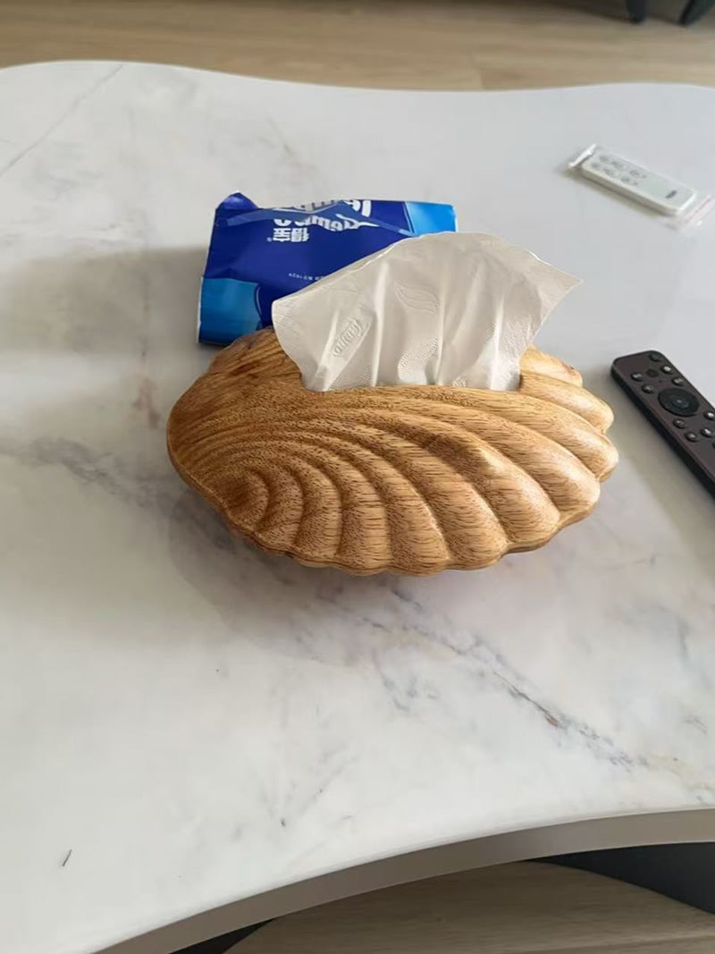 Wooden Seashell Tissue Box – Coastal Style Decorative Tissue Holder for Home