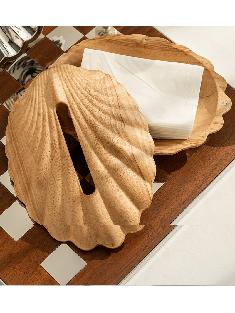 Wooden Seashell Tissue Box – Coastal Style Decorative Tissue Holder for Home