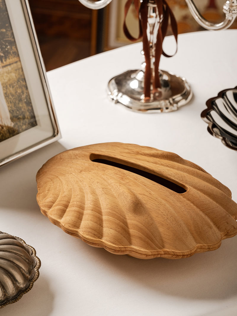 Wooden Seashell Tissue Box – Coastal Style Decorative Tissue Holder for Home