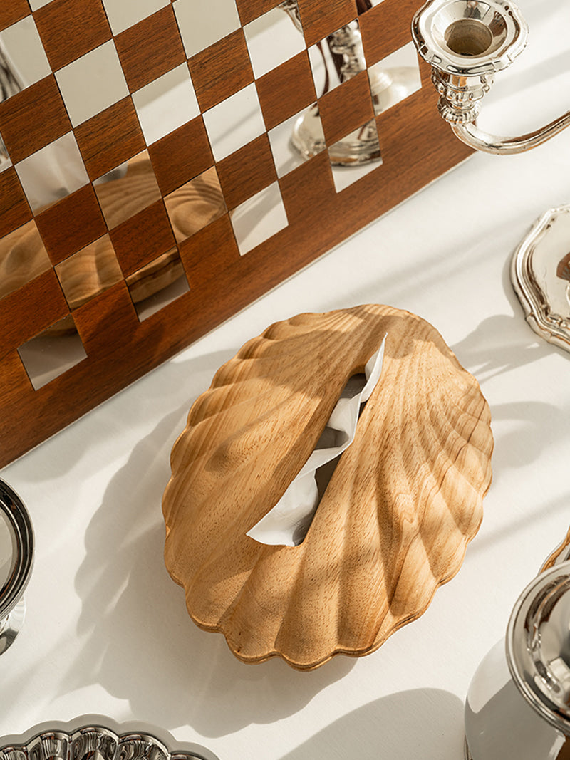 Wooden Seashell Tissue Box – Coastal Style Decorative Tissue Holder for Home