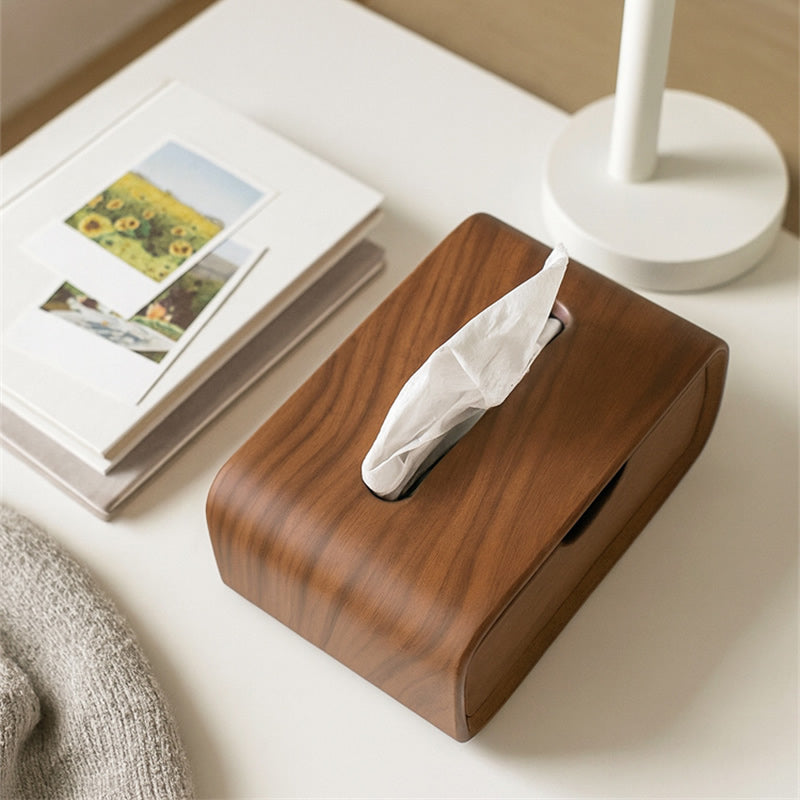 Wooden Tissue Box with Drawer - Multi-Purpose Vanity Storage Holder for Tissues & Small Essentials