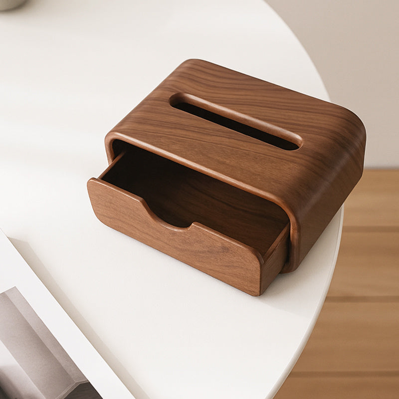 Wooden Tissue Box with Drawer - Multi-Purpose Vanity Storage Holder for Tissues & Small Essentials