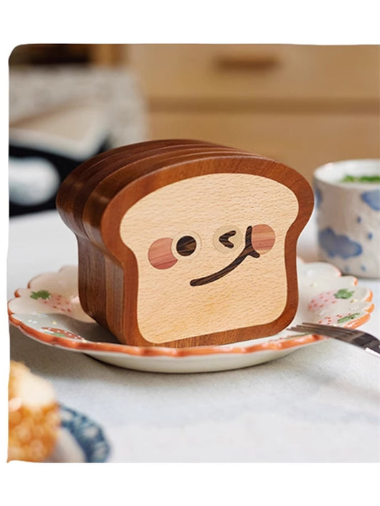Wooden Toast Coasters Set - 5 Piece Cartoon Face Drink Mats,Kitchen Ideas