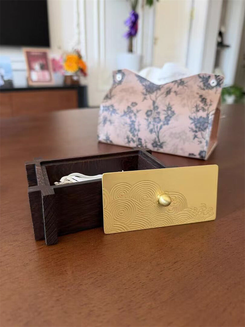 Wooden Toothpick Holder With Brass Lid,Cotton Swab Storage Container, Jewelry Box,Bathroom Vanity Countertop Organizer