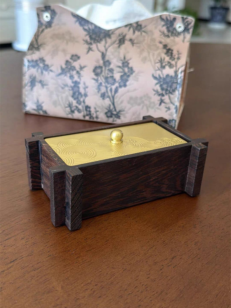 Wooden Toothpick Holder With Brass Lid,Cotton Swab Storage Container, Jewelry Box,Bathroom Vanity Countertop Organizer