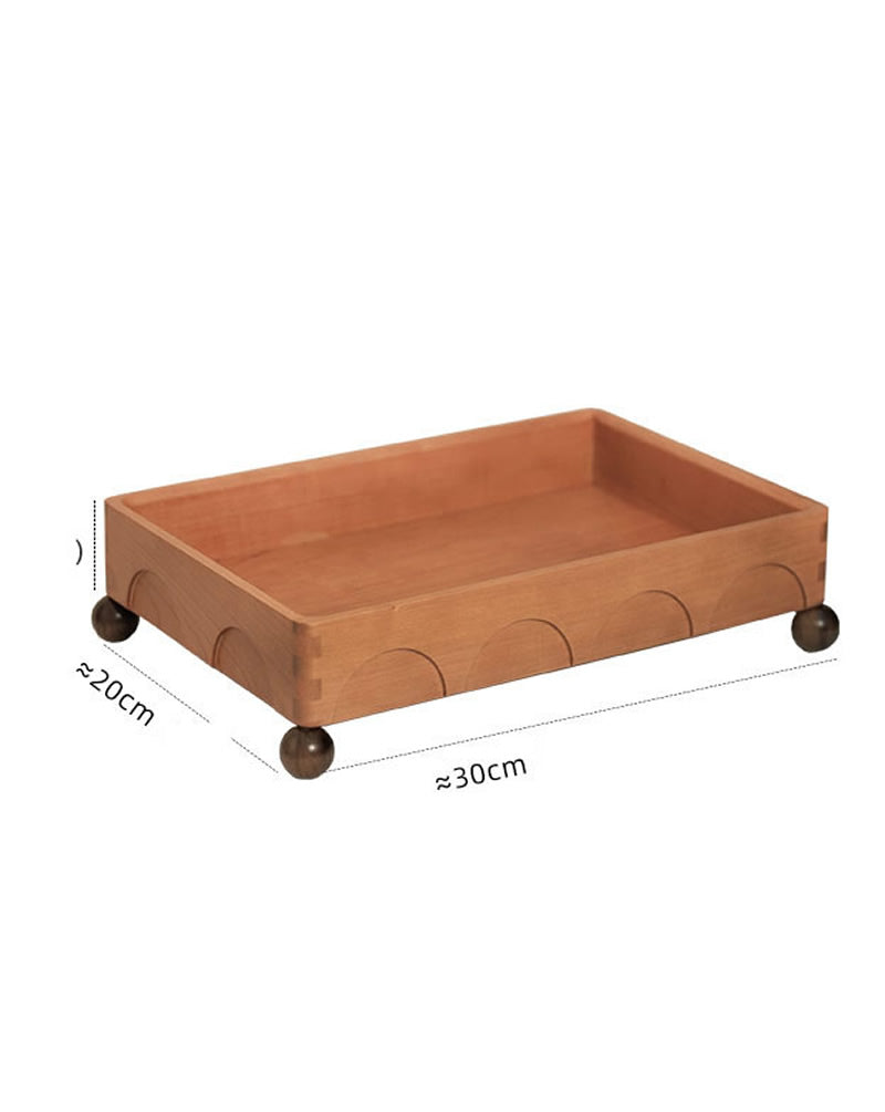 Wooden Vanity Tray with Round Feet, Decorative Organizer for Perfumes and Small Items