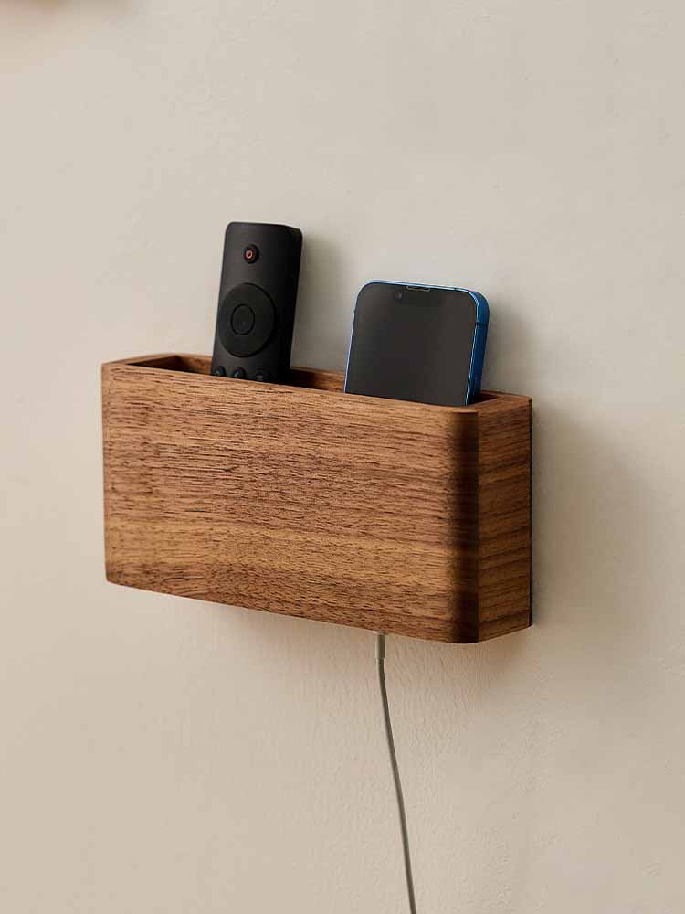 Wooden Wall-Mounted Remote Control, Mobile Phone Organize Storage Boxe ...